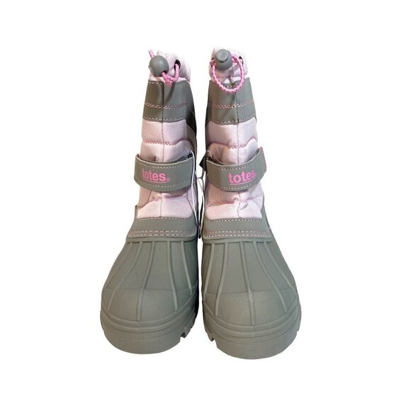 New Totes Meadows Girls Size 13 Snow Boots Grey & Pink Slip On Insulated Lining - Picture 2 of 10